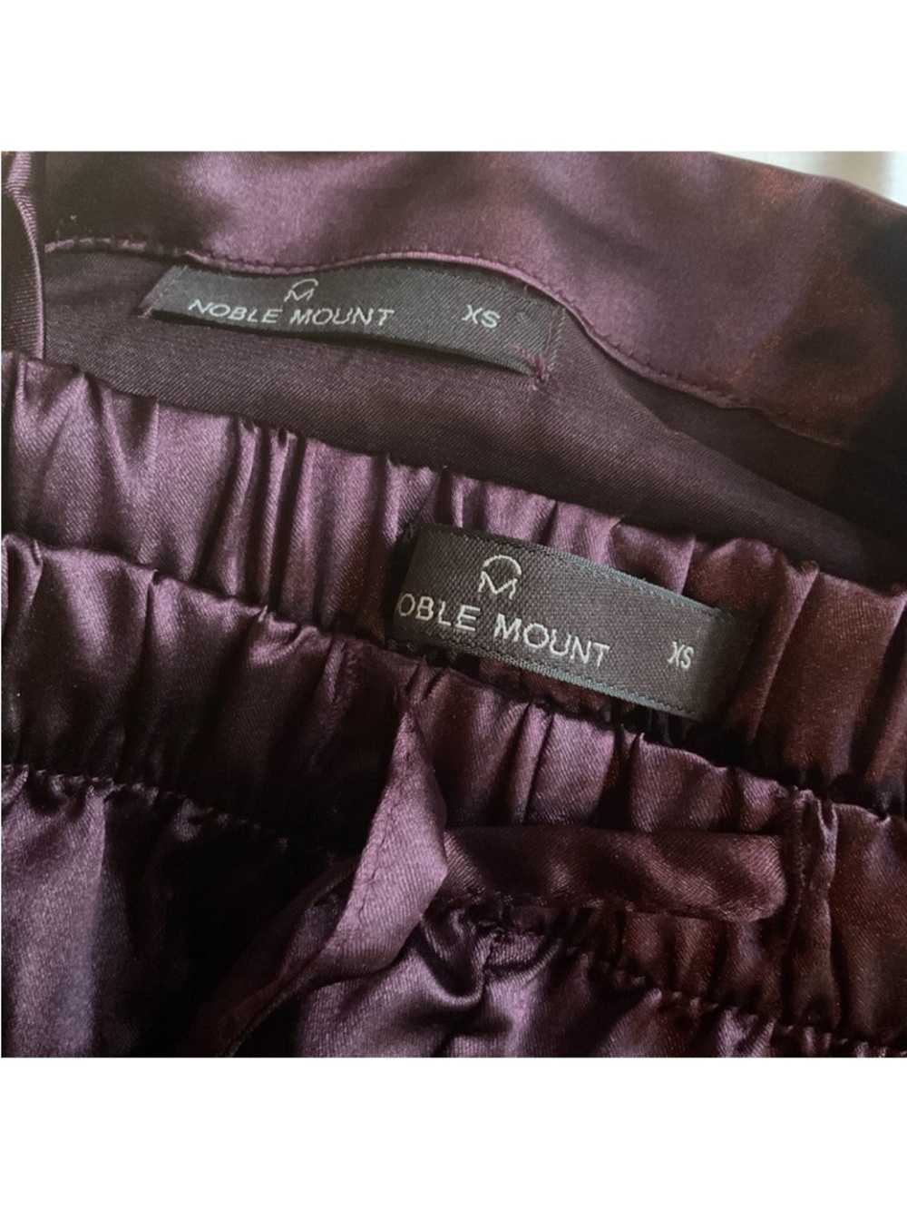 Satin Two-Piece Women’s Pajama Set in Plum with White Piping - Picture 2 of 6
